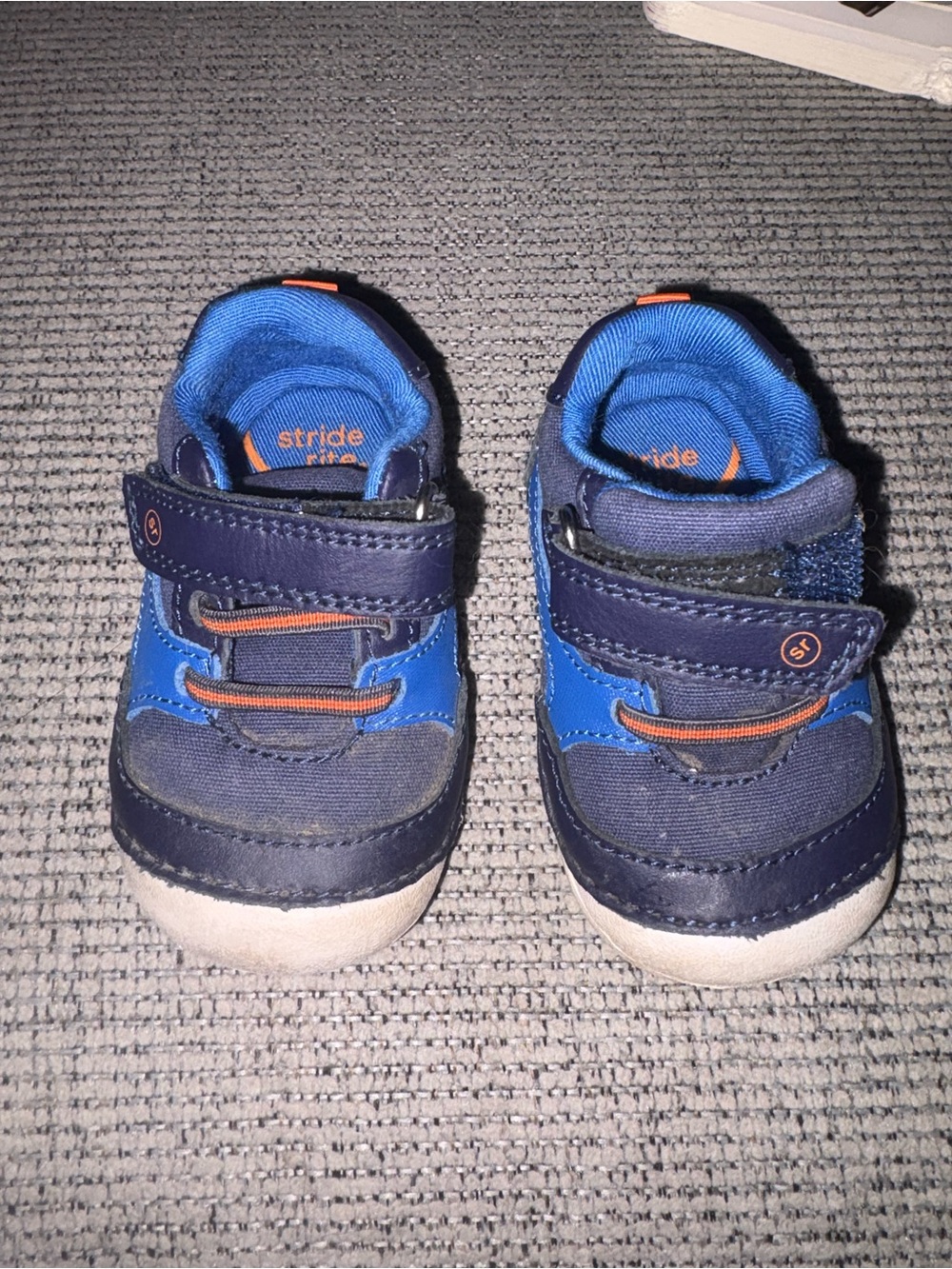 Stride Rite Navy and Blue Toddler Sneakers with Orange Highlights